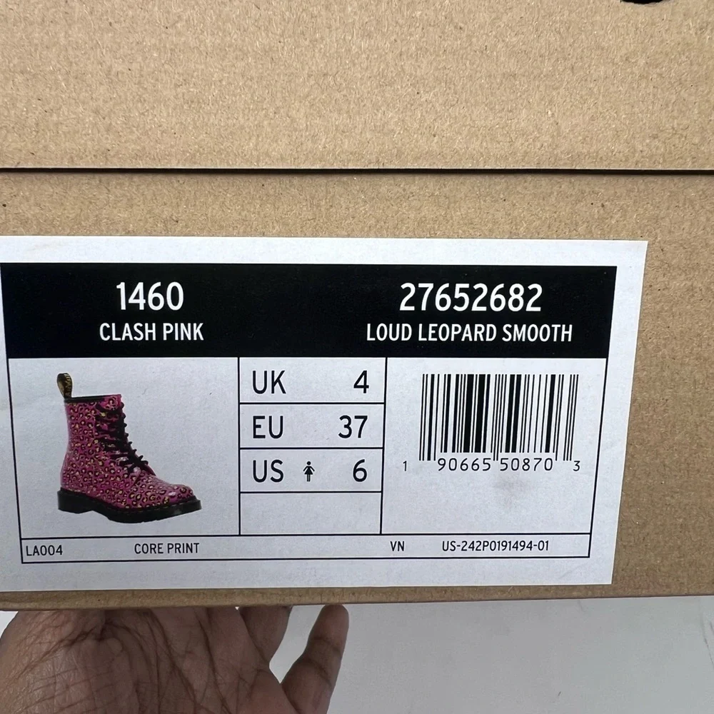 NWB! Dr.Martens Clash Pink Loud Leopard Smooth 1460 Lace Up Boots US 6/EU 37 - Picture 5 of 6